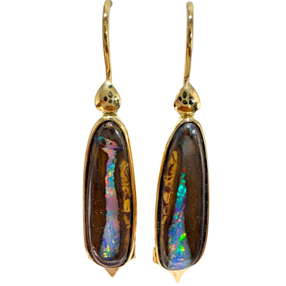 Earrings 18 ct Yellow Gold Boulder Opal Split 37740