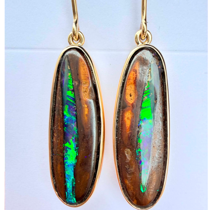 37741 Earrings 9ct Yellow Gold Boulder Opal Split